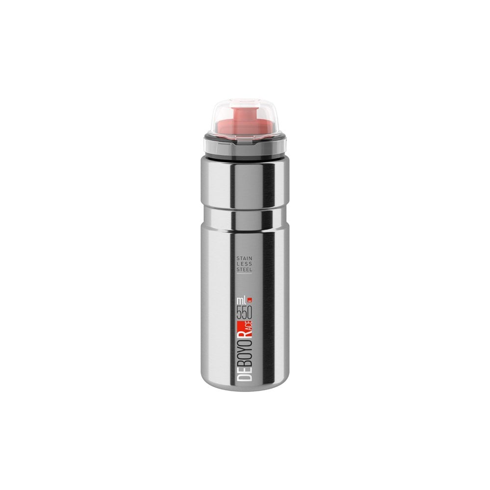 Elite Deboyo Race stainless steel vacuum bottle, 550ml silver with thermal insulation, designed for keeping beverages hot or cold.