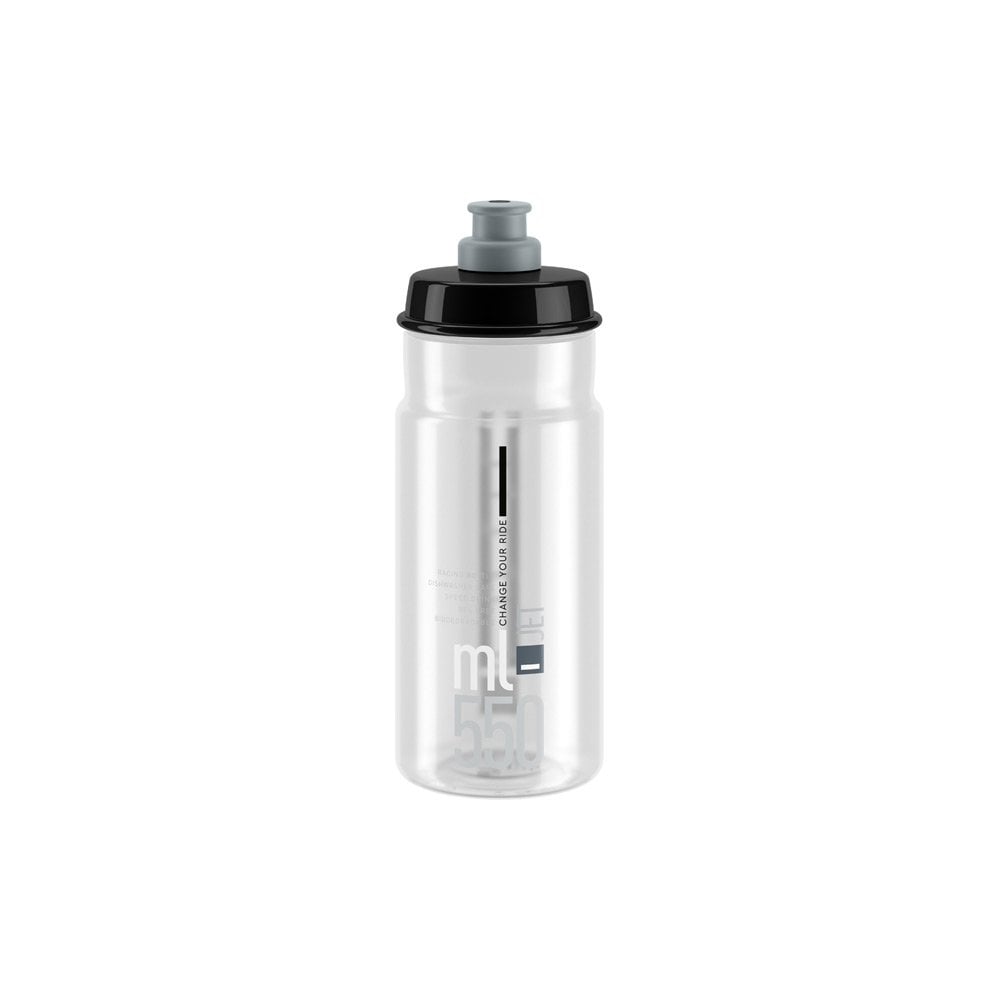 Elite Bottles Jet biodegradable cycling water bottle with high flow and safety valves, designed for convenient hydration on rides.