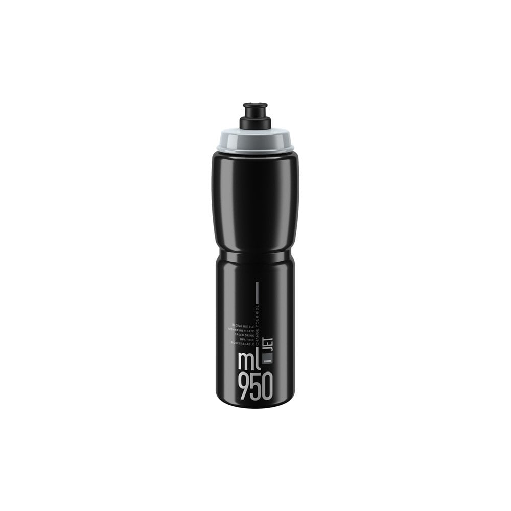 Elite Bottles Jet biodegradable cycling water bottle with high flow valve and safety valve, designed for cycling accessories.