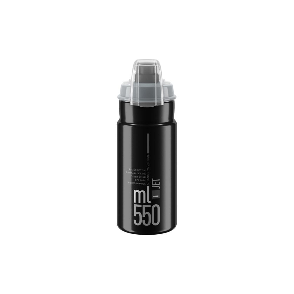 Elite Jet biodegradable MTB water bottle with high flow valve, durable eco-friendly cycling accessory, shown in image.