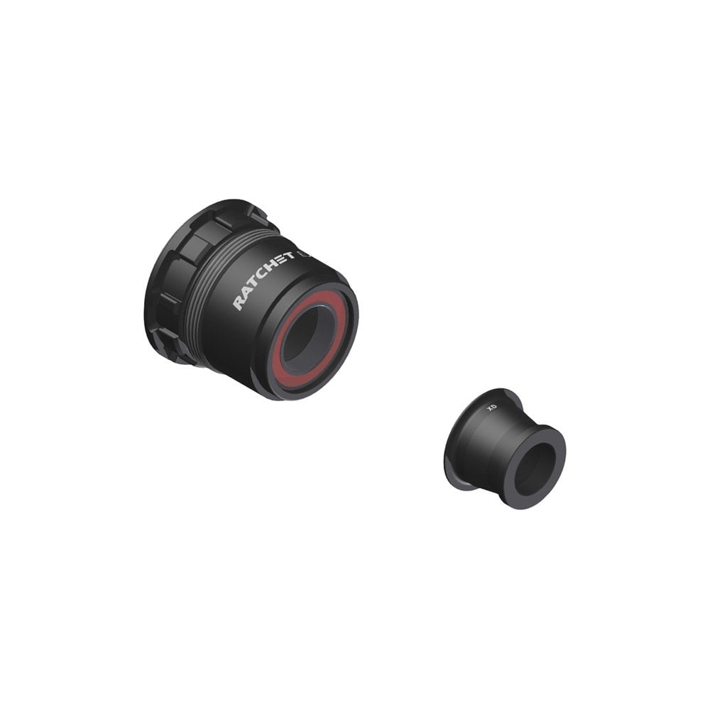 DT Swiss Ratchet EXP freehub conversion kit for SRAM XD 142/12mm boost hubs, featuring components for bike wheel upgrades.