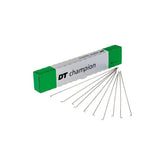 Box of 100 DT Swiss Champion Silver 14G (2mm) wheel spokes, 267mm length, durable bicycle components for wheel building.