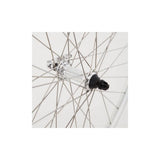M Part front quick release wheel for rim brake bikes, model QR100/DW29/PG 36H/SR, with silver finish and rim brake compatibility.