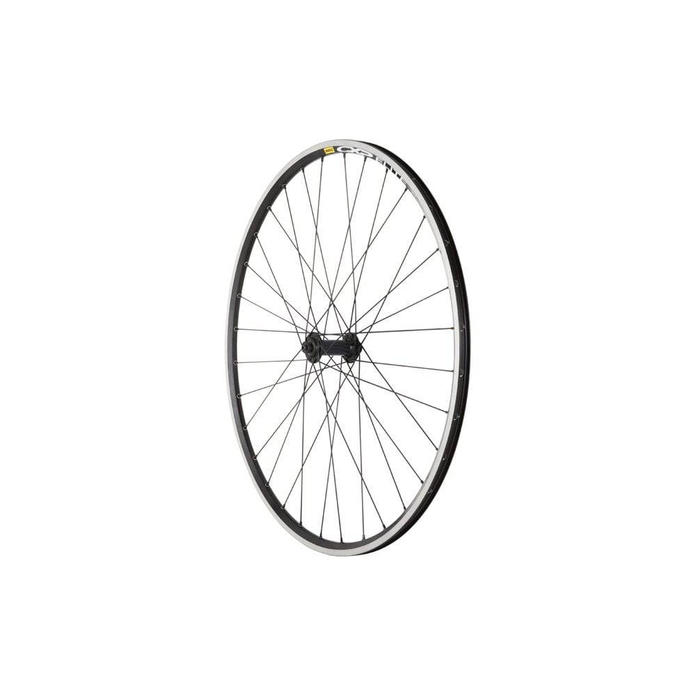 Black M Part Wheels Road front wheel with Shimano RS400 hub and Mavic CXP Elite rim, 700c size, for high-performance cycling.