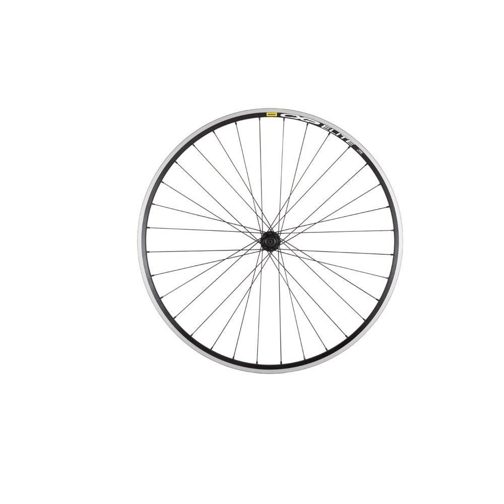 Black M Part Wheels road front wheel with Shimano RS400 hub and Mavic CXP Elite rim, 700c size for cycling components.