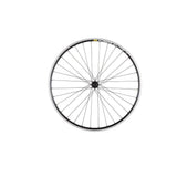 Black M Part Wheels road front wheel with Shimano RS400 hub and Mavic CXP Elite rim, 700c size for cycling components.