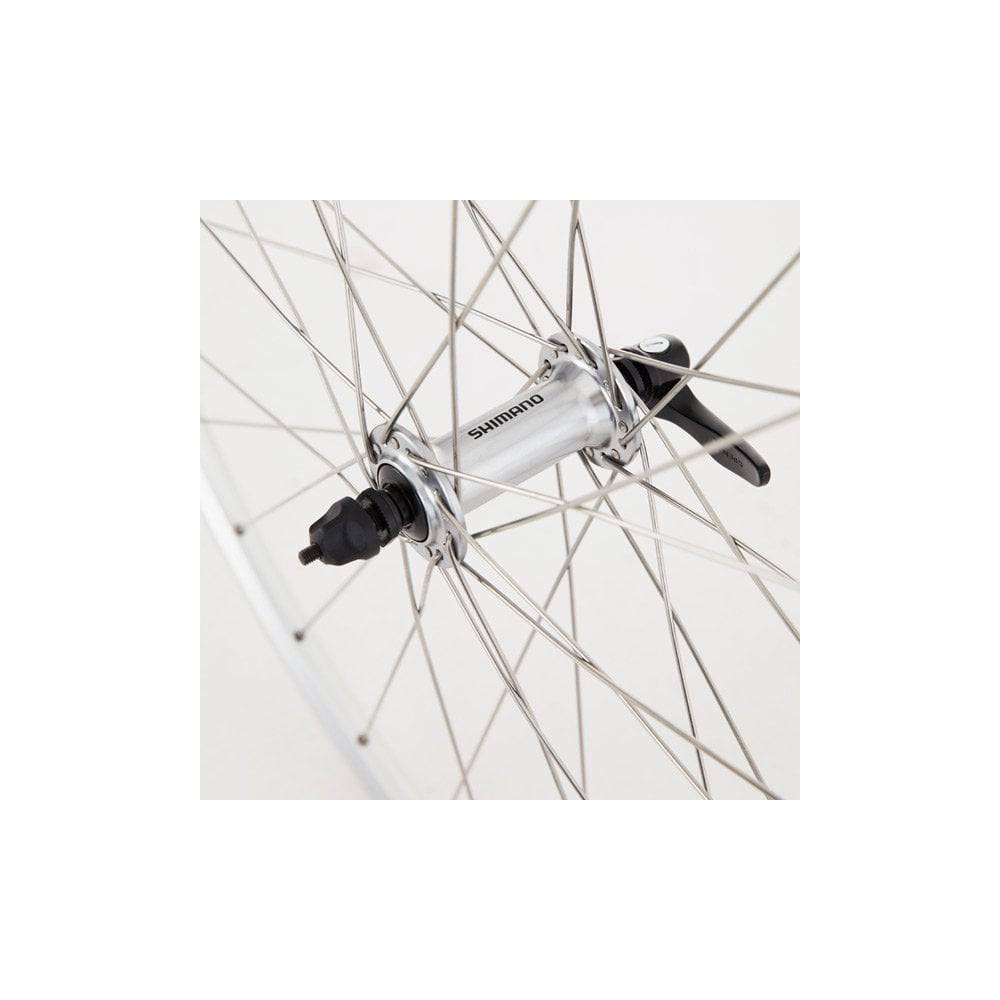 Silver M Part Wheels road front wheel with Shimano RS400 hub and Mavic Open Elite rim, 700c size, for cycling components.