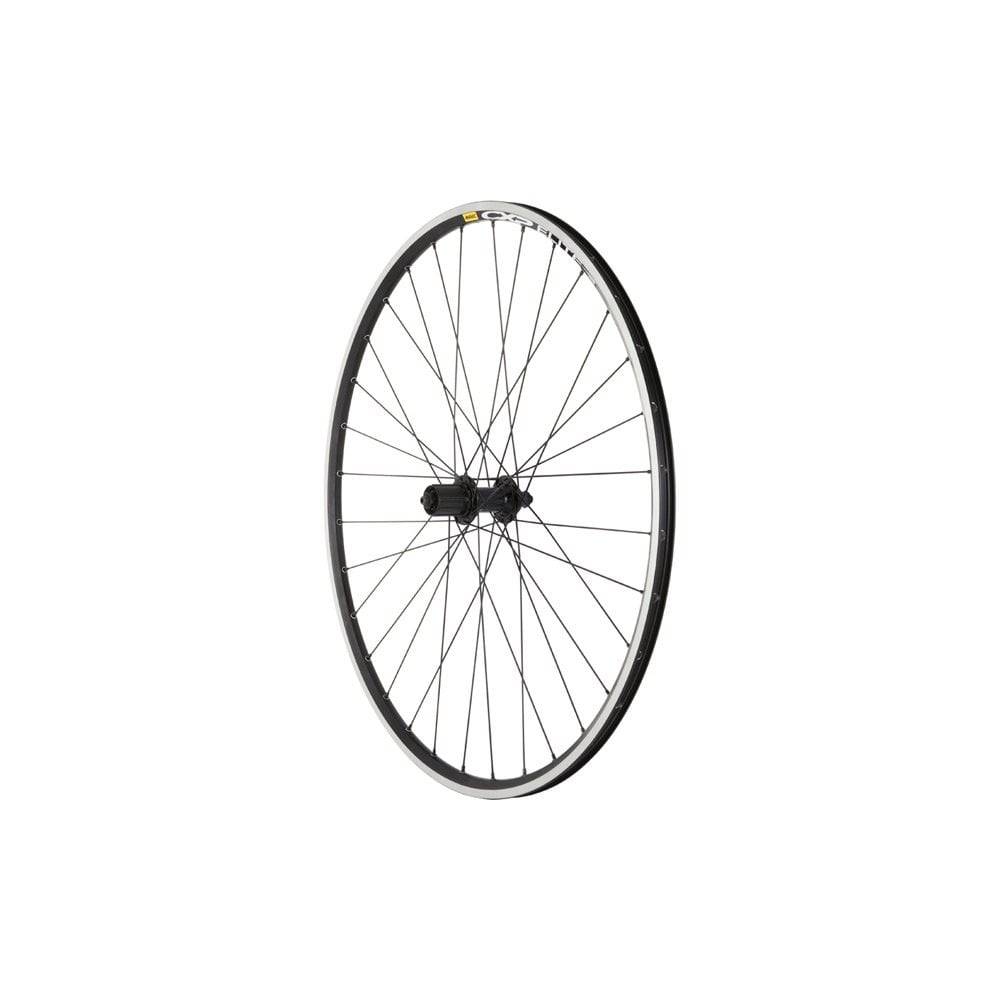 Black M Part Wheels road rear wheel with Shimano RS400 hub and Mavic CXP Elite rim, 700c size for cycling components.