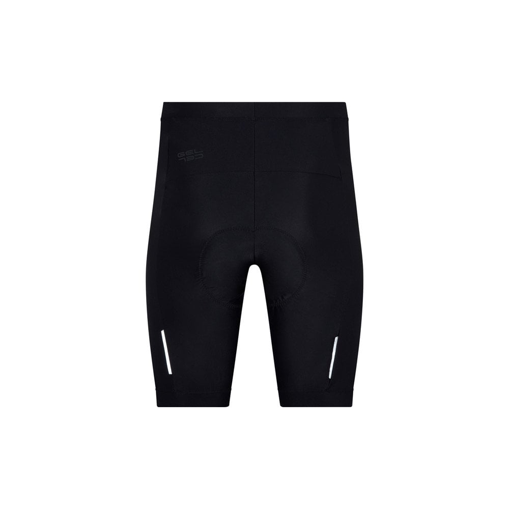 Madison Roam women's stretch cycling shorts with pockets and adjustable belt, shown in a close-up of the black fabric and waistband.
