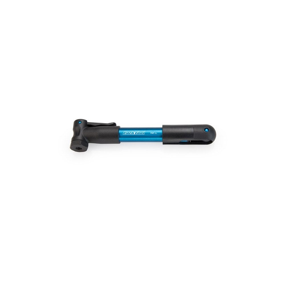 Blue Park Tool PMP-3.2B Micro Bike Pump with dual head and mounting kit, compact and portable for cycling accessories.