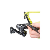 Park Tool EWS-1 electronic wire tool for Shimano Di2 and SRAM eTap battery installation, workshop tool in use.