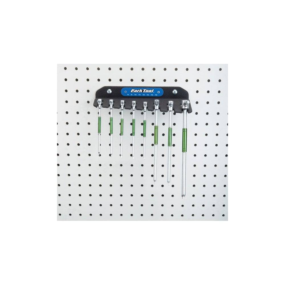Park Tool THT-1 sliding T-handle Torx wrench set with speed spinner and holder for workshop use.