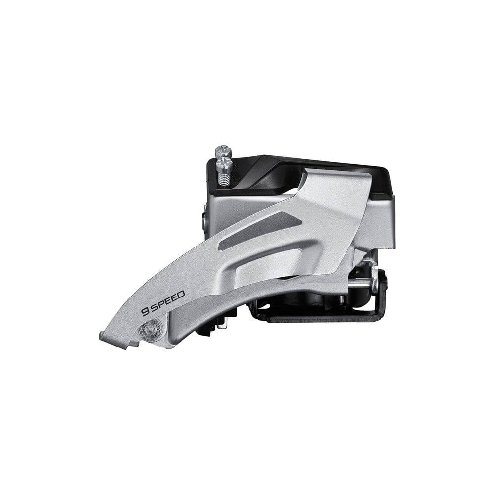 Shimano Altus FD-M2020 9-speed front derailleur with double top swing and dual pull for versatile mountain bike shifting.