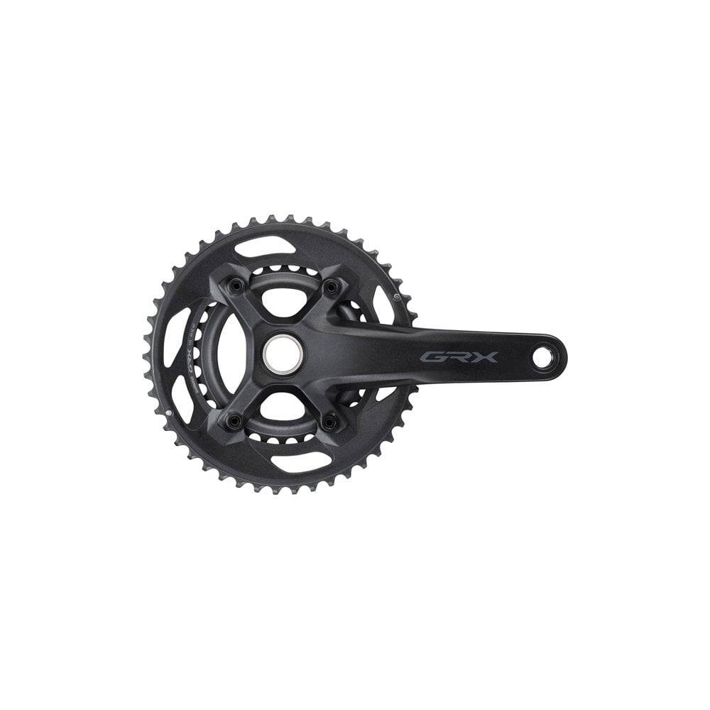 Shimano GRX FC-RX600 46/30T gravel bike double chainset with 165mm crank arms, 10-speed components, for gravel cycling.