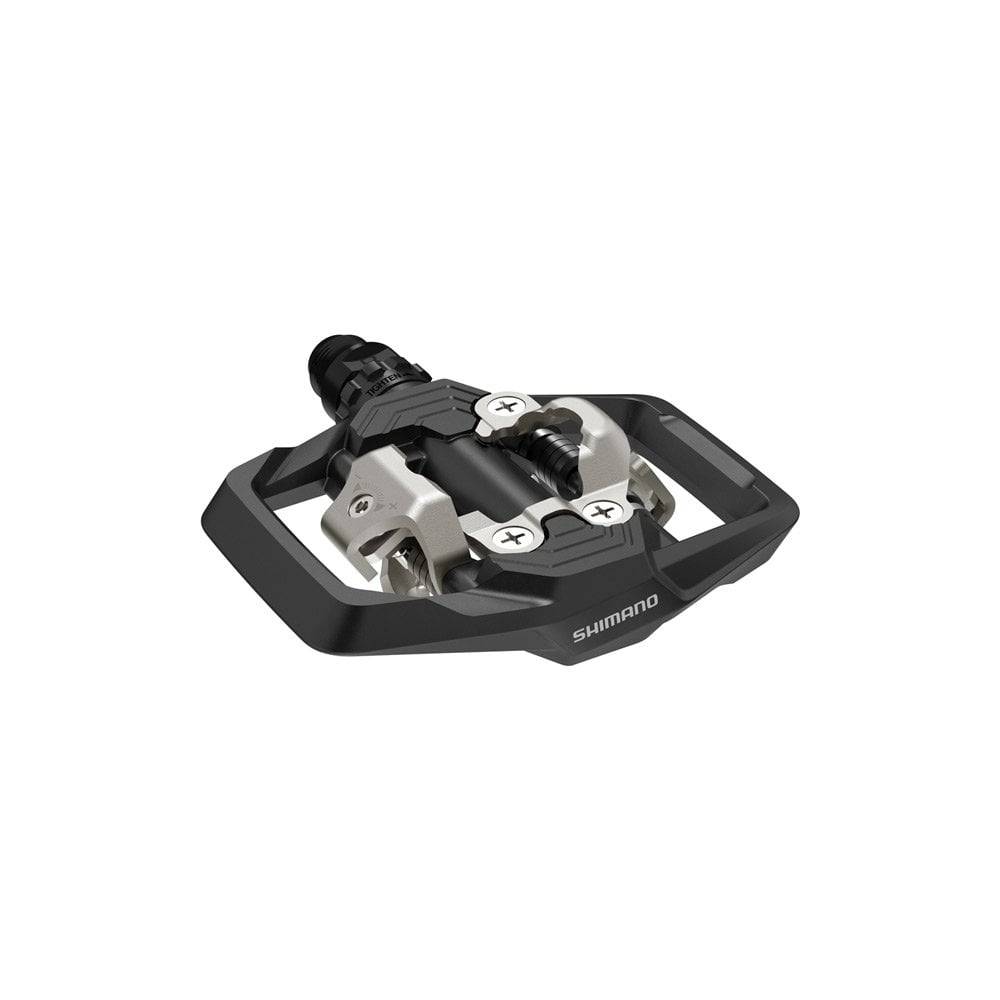 Shimano PD-ME700 SPD clipless pedals in black with dual-sided design for cross-country and trail mountain biking.
