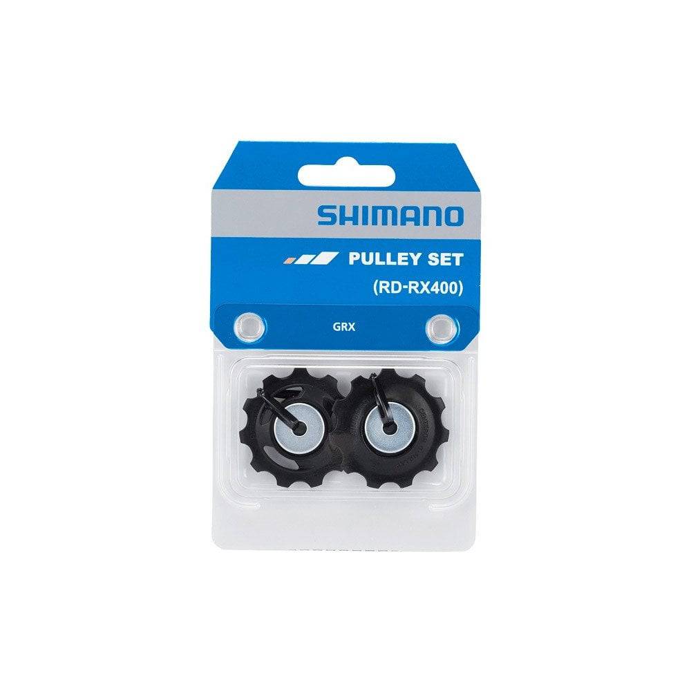 Shimano GRX RD-RX400 rear derailleur pulley set showing high-quality replacement components for bicycle gear shifting.