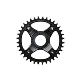 Shimano STEPS SM-CRE80-12-B 12-speed 38T single chainring for e-bike drivetrain components, black metal with mounting holes.