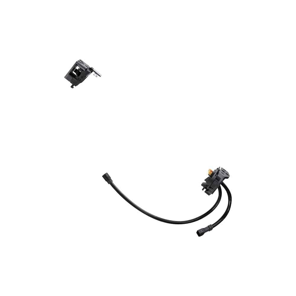 Shimano STEPS BT-E8035 e-bike battery mount without key, showing mounting cables and compact component design.