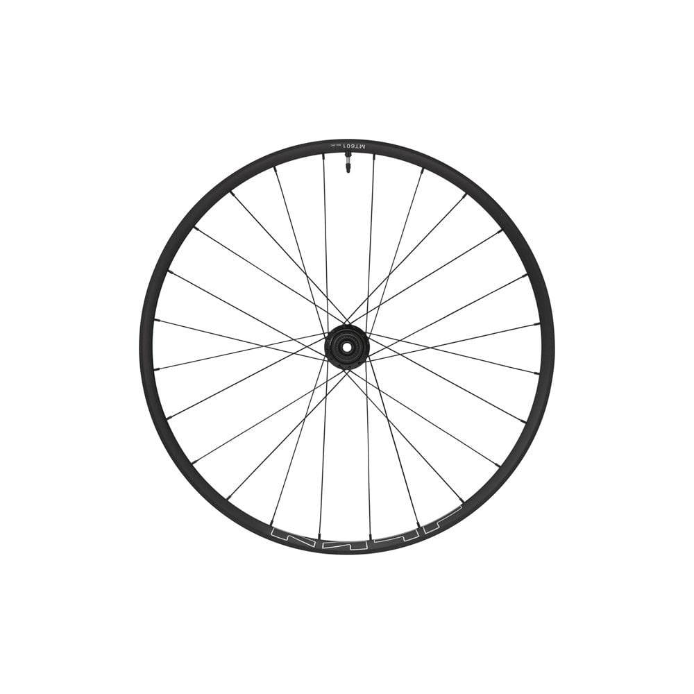 Shimano WH-MT601 29er tubeless ready rear wheel with 12-speed 12x142mm axle in black, suitable for mountain bikes.