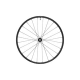 Shimano WH-MT601 29er front tubeless compatible mountain bike wheel with 15x110mm axle, black aluminum rim and spokes.