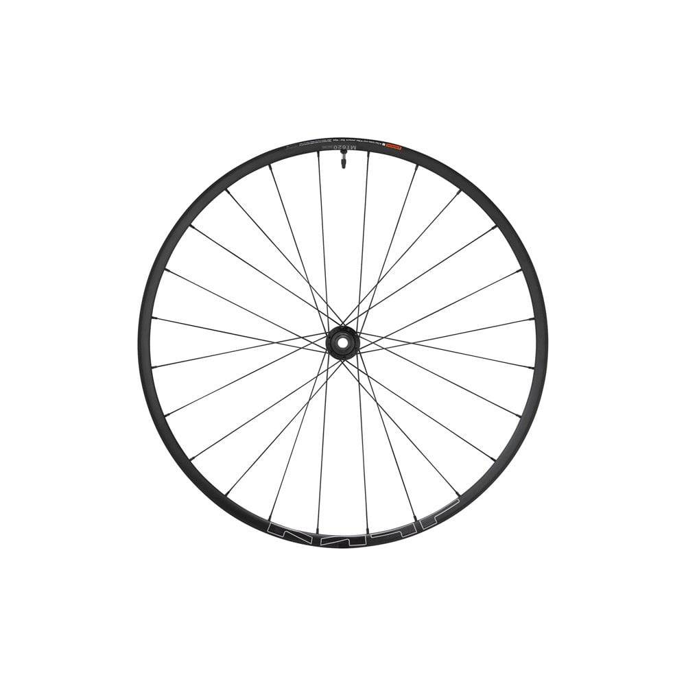 Shimano WH-MT620 29er front wheel with tubeless compatibility, black finish, 15x110mm axle, mountain bike component.