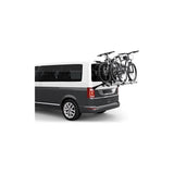 Thule WanderWay rear-mount 2-bike carrier attached to a Volkswagen T6 van, showcasing its sturdy design and secure bike mounting system.