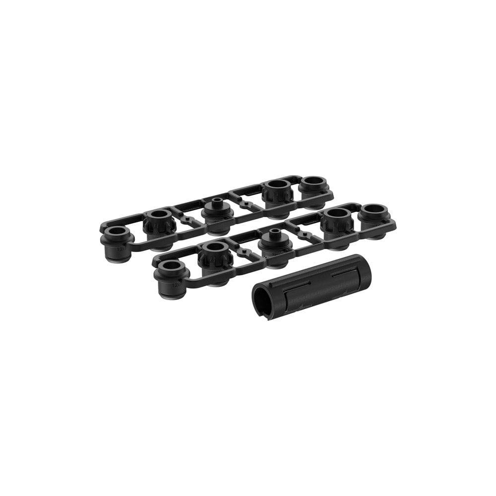 Thule FastRide axle adaptor set for 9-15 mm thru-axles, bike carrier accessory, shown with metal components and branding.