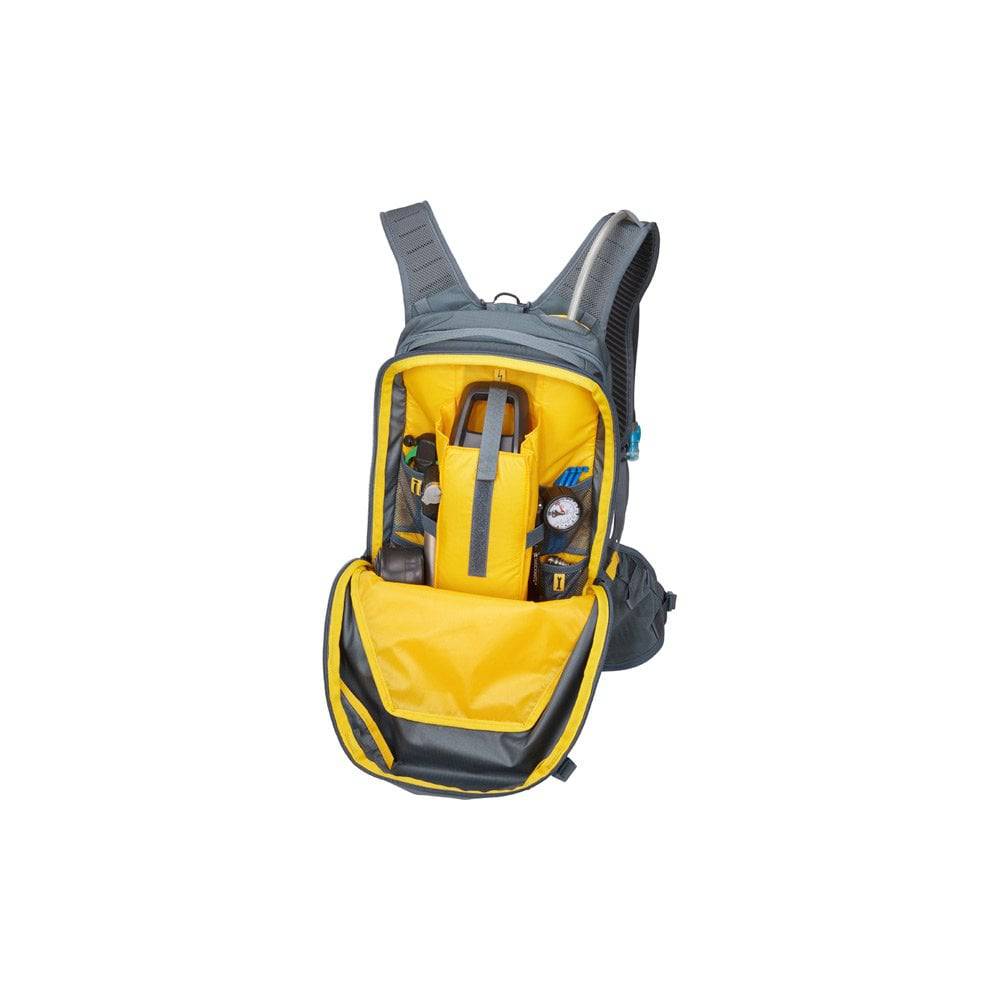 Thule Rail Pro E-MTB hydration backpack with 18L cargo space and 2.5L reservoir, slate color, designed for mountain biking accessories.