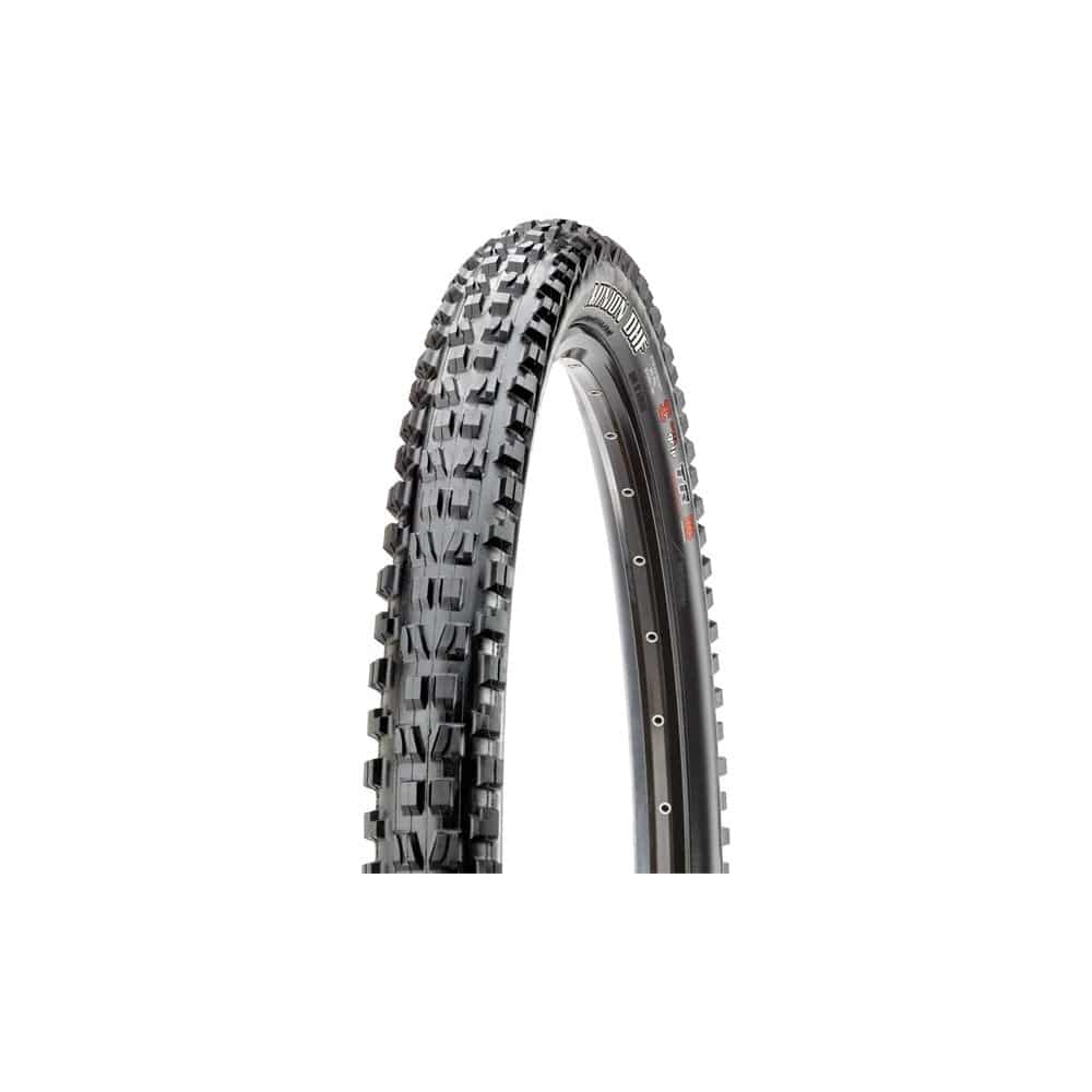Maxxis Minion DHF WT mountain bike tyre with EXO+ protection, tubeless ready, featuring knobby tread for aggressive trail riding.