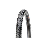 Maxxis Minion DHF EXO/TR tubeless ready mountain bike tire with aggressive tread for trail riding, shown mounted on a bike wheel.