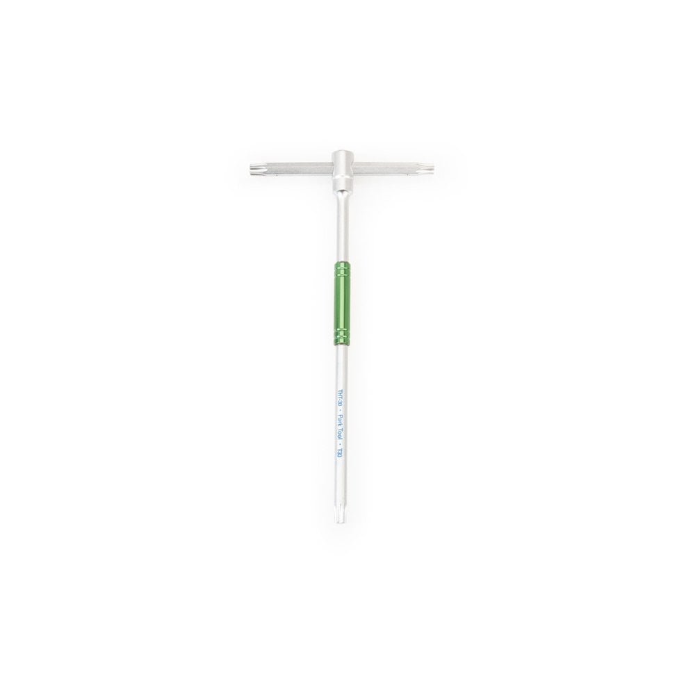 Park Tool Slide T-Handle Torx wrench with anodized aluminum speed spinner for workshop use, featuring ergonomic grip and durable construction.