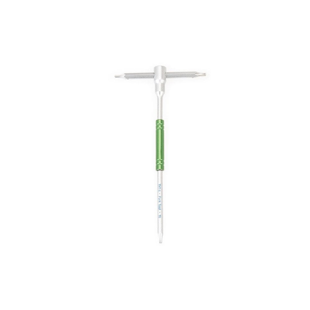Park Tool Slide T-Handle Torx wrench with anodized aluminum speed spinner, designed for precise workshop use.