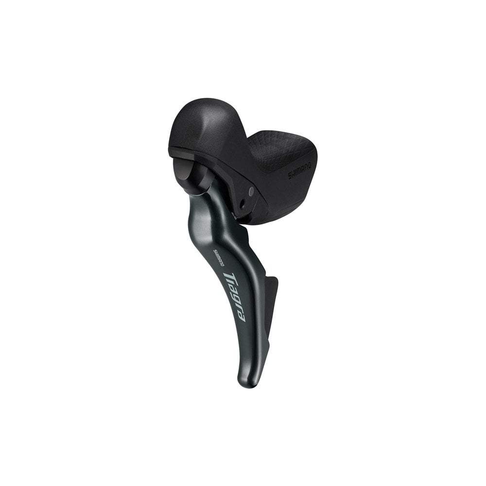 Shimano Tiagra ST4725 10-speed road shifters with hydraulic disc brakes, mounted on handlebars, showcasing sleek component design.