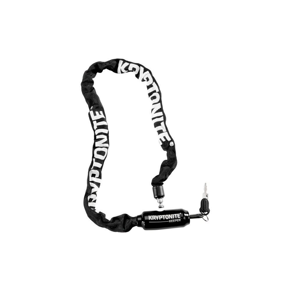 Kryptonite Keeper 585 bicycle chain lock with integrated 5mm x 85cm chain for bike security, black metal accessory.