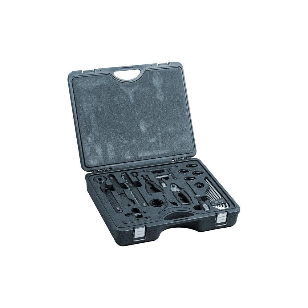 PRO Advanced Bike Repair Toolkit with 25 essential tools in a hard carry case for bike workshops and maintenance.