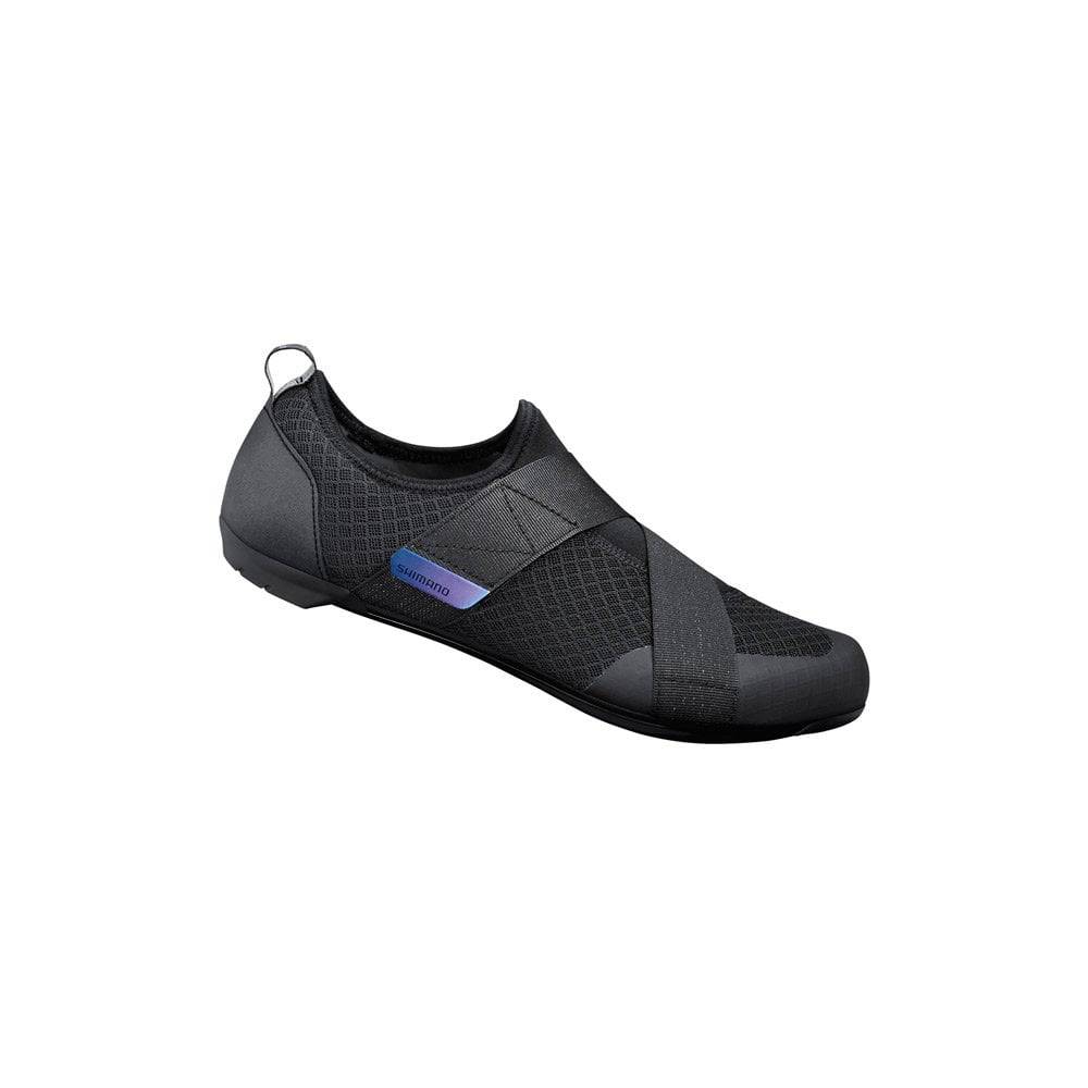Shimano IC100 indoor cycling road shoes with breathable mesh, SPD compatibility, and sleek design for indoor cycling comfort.