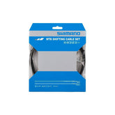 Shimano MTB rear gear cable set with stainless steel inner cable and black outer casing for smooth shifting.