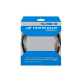 Shimano MTB rear gear cable set with stainless steel inner cable and black outer casing for smooth shifting.