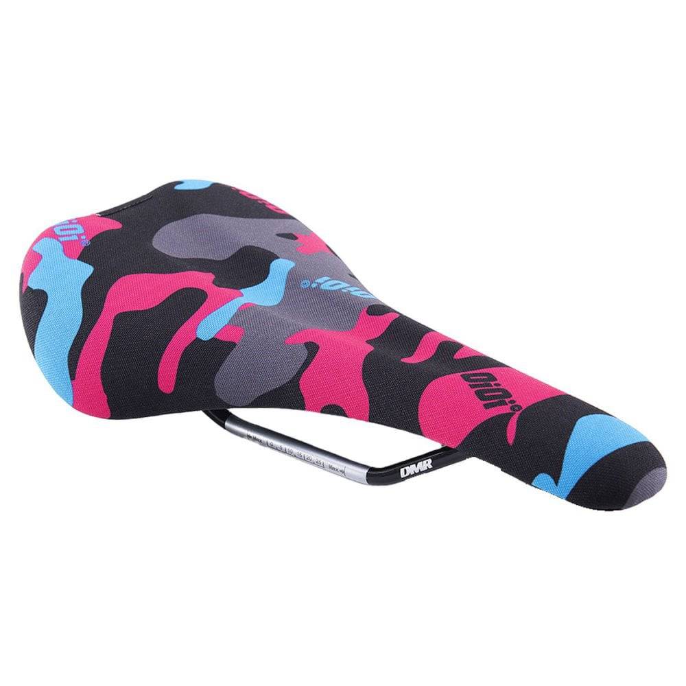 DMR Bikes OiOi Camo saddle for mountain and trail bikes, featuring durable construction and camouflage design.