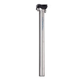 Thomson Masterpiece Ti seatpost in brushed finish, 27.2mm diameter, 410mm length with tilt adjustment and impact-absorbing clamps.