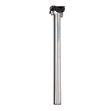 Thomson Masterpiece Ti bicycle seatpost in brushed finish, 27.2mm diameter, 410mm length with tilt adjustment and impact-absorbing clamps.