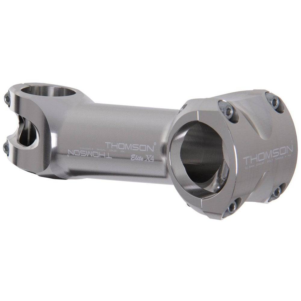Thomson Elite Stem X4 Silver MTB stem for 31.8mm bars, designed for stiffer forks and high-performance mountain biking.