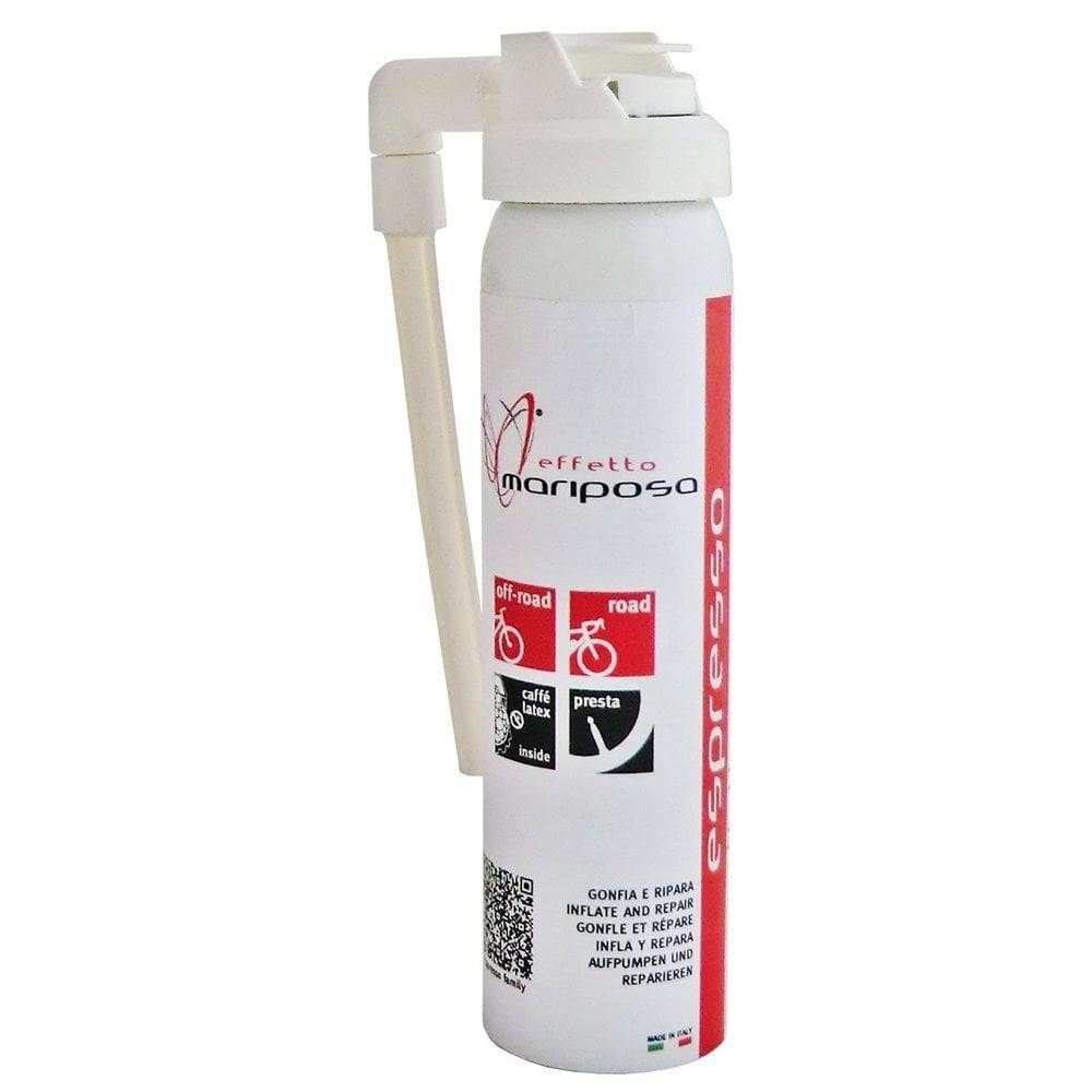 Effetto Mariposa Espresso tubeless tyre sealant and repair component for cyclists, shown in a clear image.