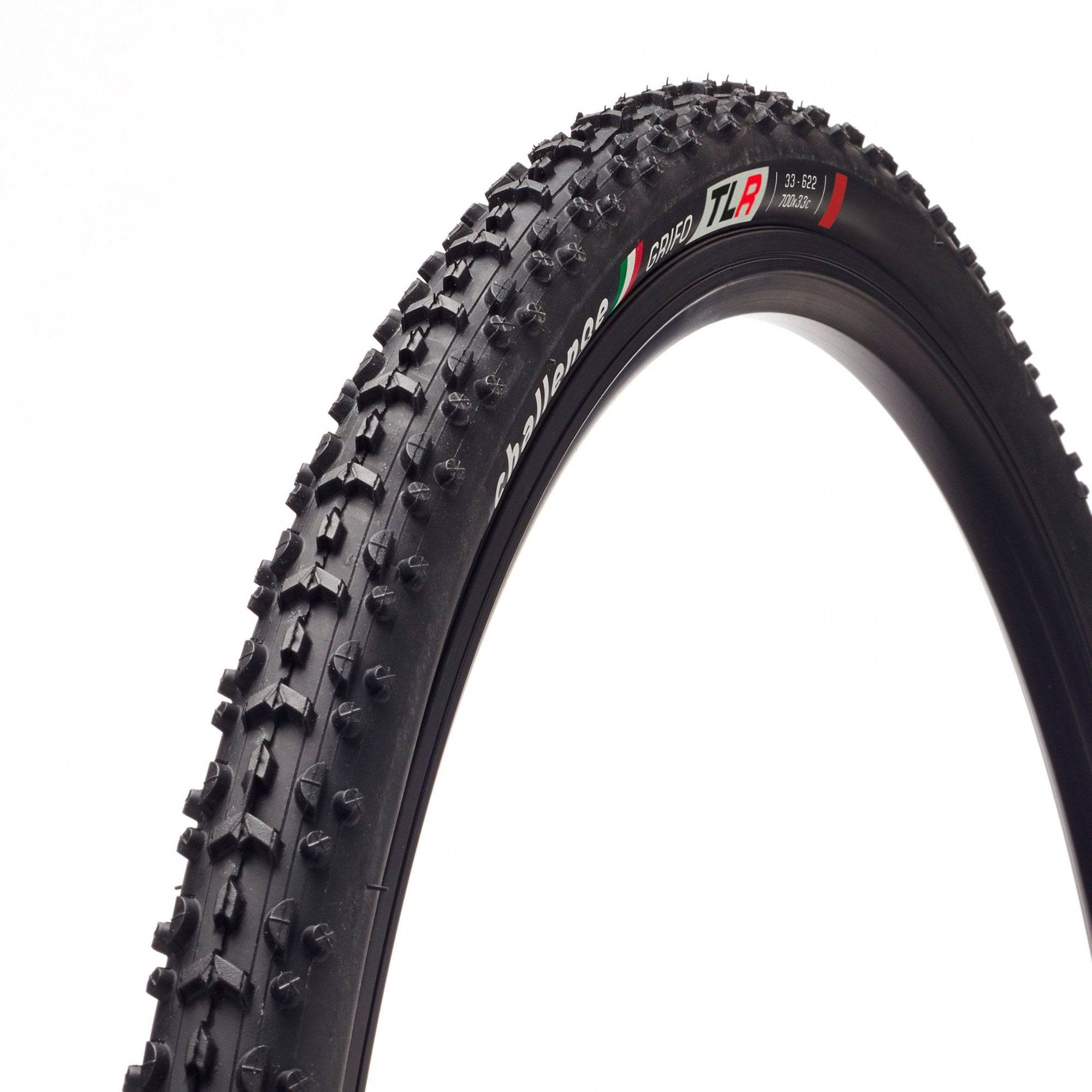 Challenge GRIFO TLR V CL Black 700x33 bike tyre with tubeless-ready design and 120 TPI for road cycling performance.