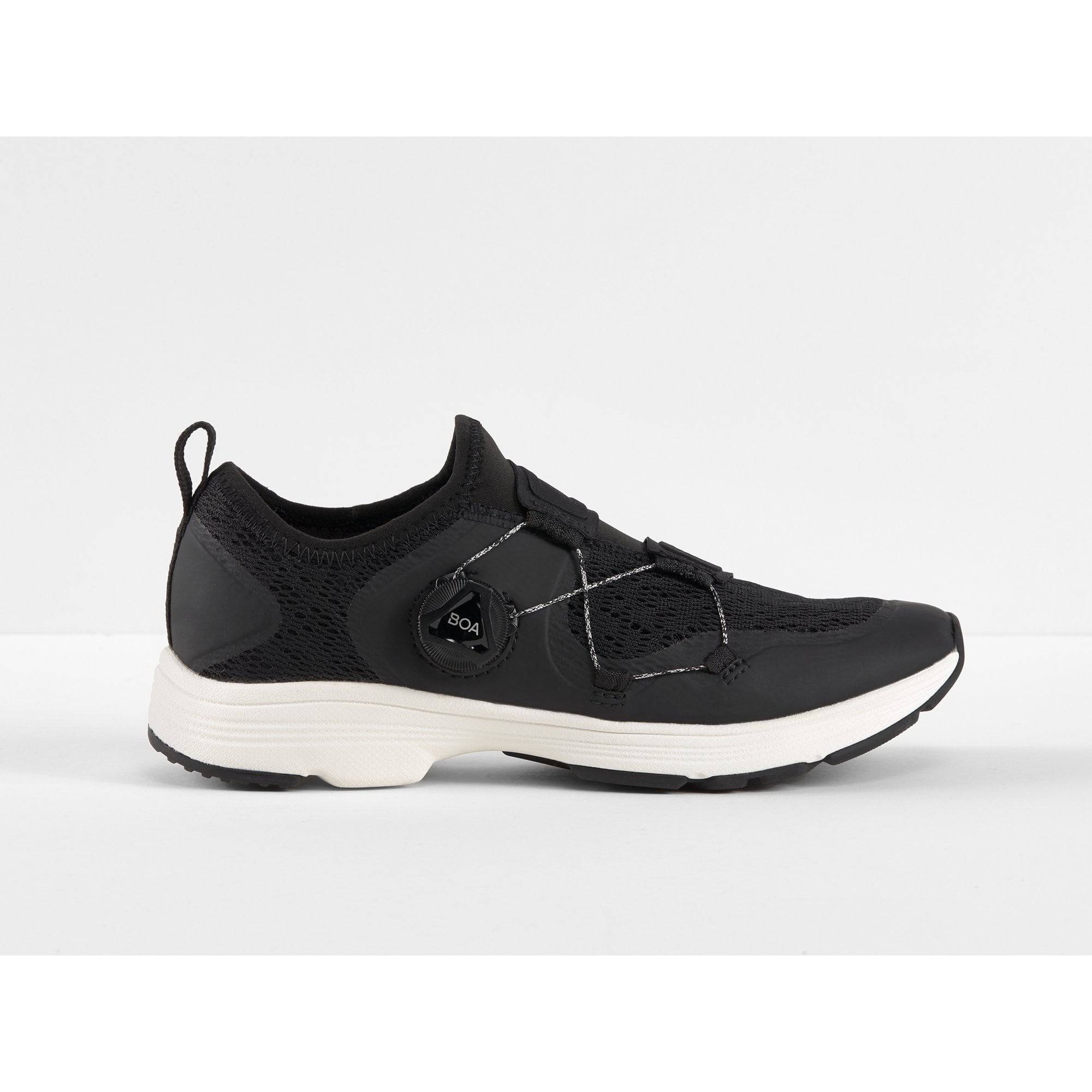 Bontrager Cadence Spin Road Cycling Shoes with BOA L6 dial and SPD compatibility, showing sleek black design and closure system.