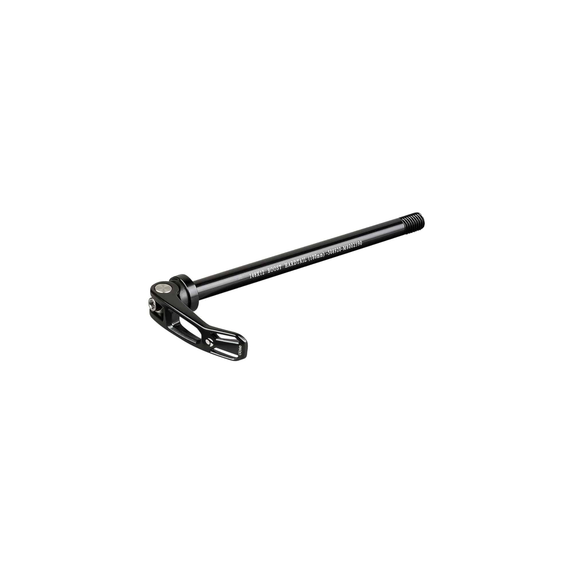 Trek ABP hard tail rear thru axle in black, 174mm length, bike component for rear wheel attachment on mountain bikes.
