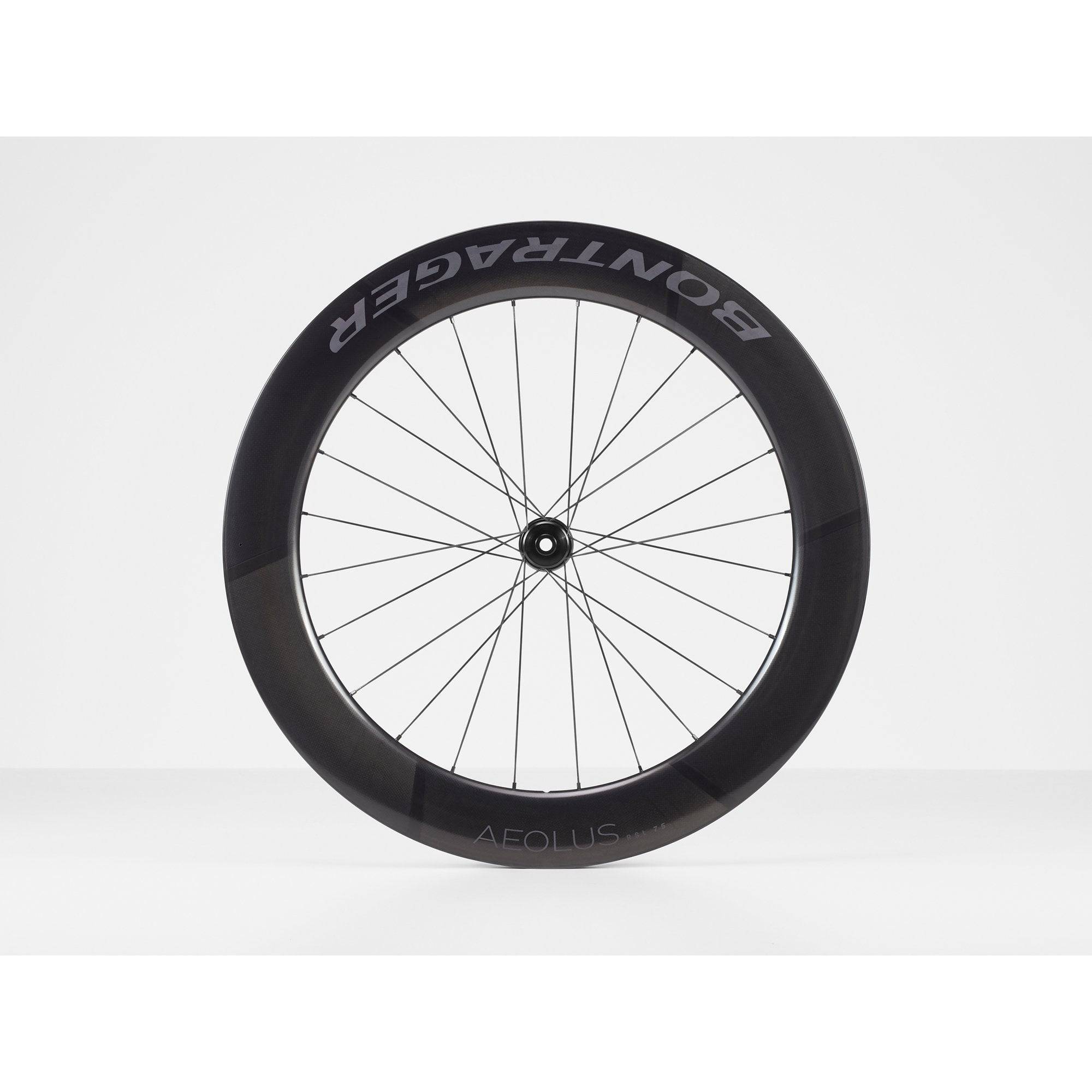 Bontrager Aeolus RSL 75 TLR disc road wheels with tubeless-ready carbon aero rims and aerodynamic design.