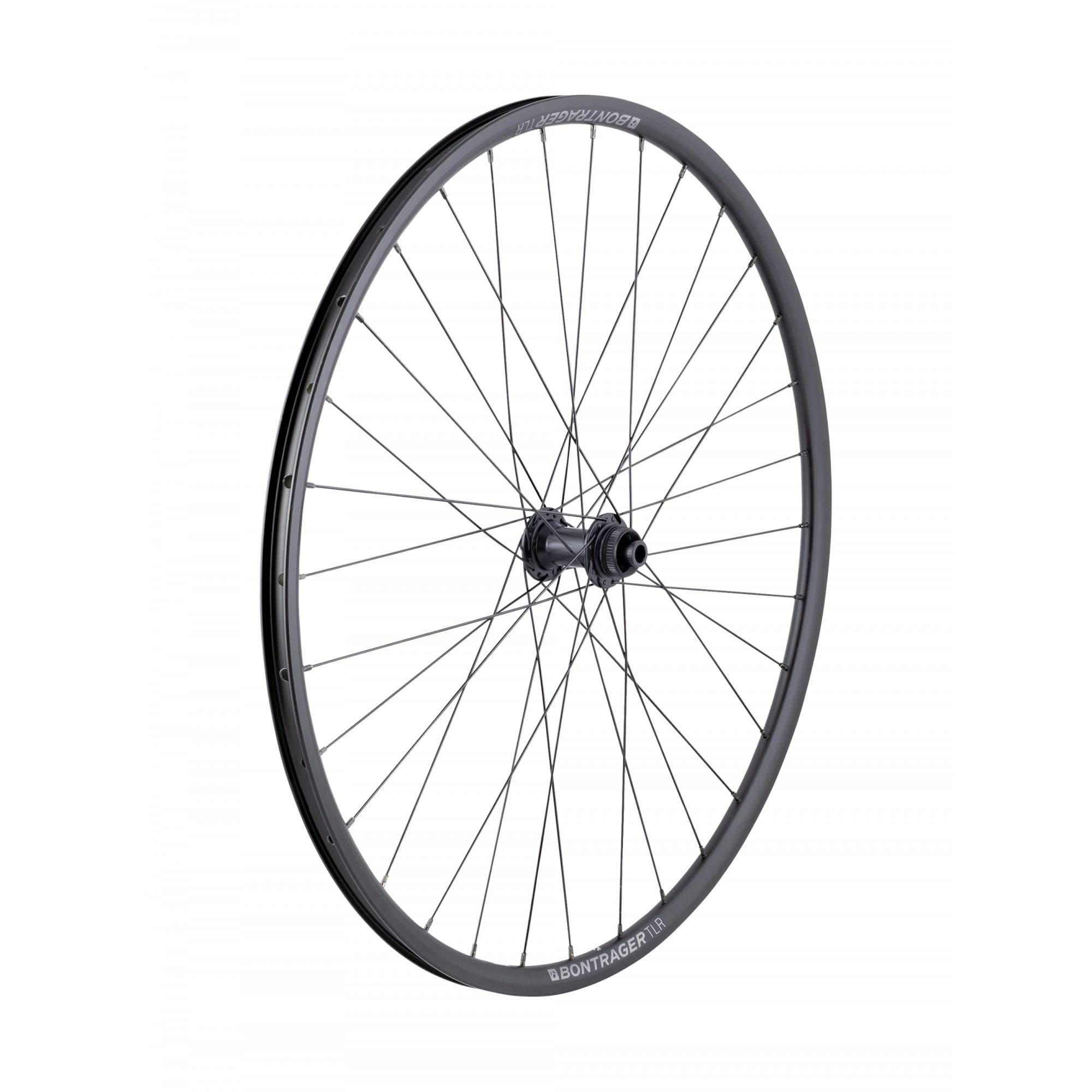 Bontrager Approved TLR Centerlock Disc Wheels for road bikes, 700c tubeless-ready wheels with sleek black finish and centerlock hubs.