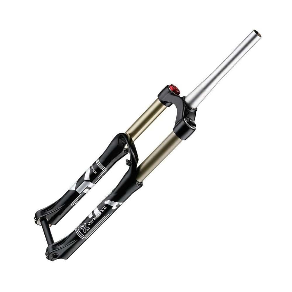X-Fusion brake hose guide kit with screw for Vengeance fork maintenance, showing components and installation hardware.