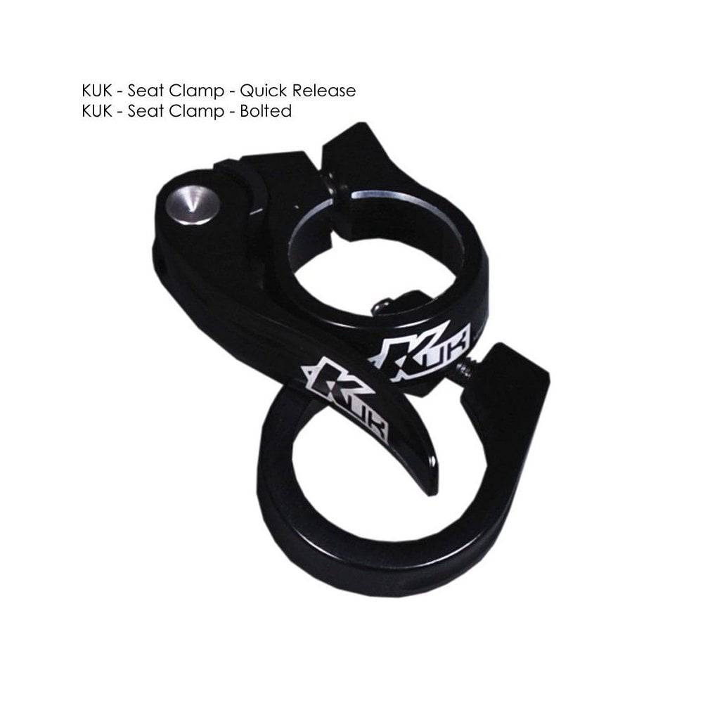 Kinesis UK bolted seat clamp for bike frames, showing the metal clamp and hardware components on a white background.